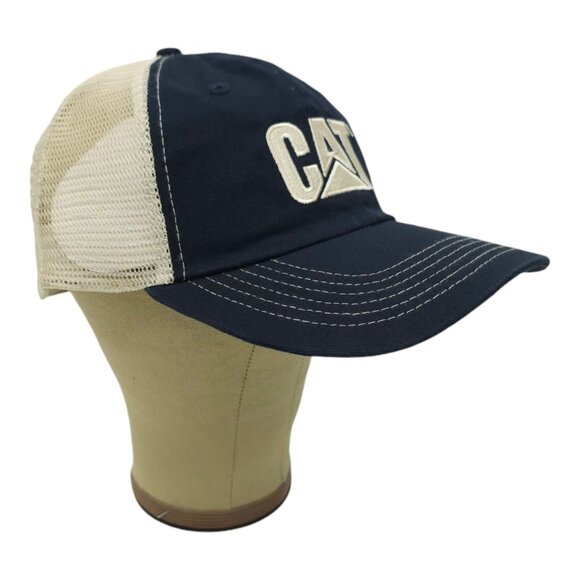 Caterpillar CAT Equipment Logo Mesh Strapback Cap Trucker Baseball Hat Blue NEW - Picture 3 of 13